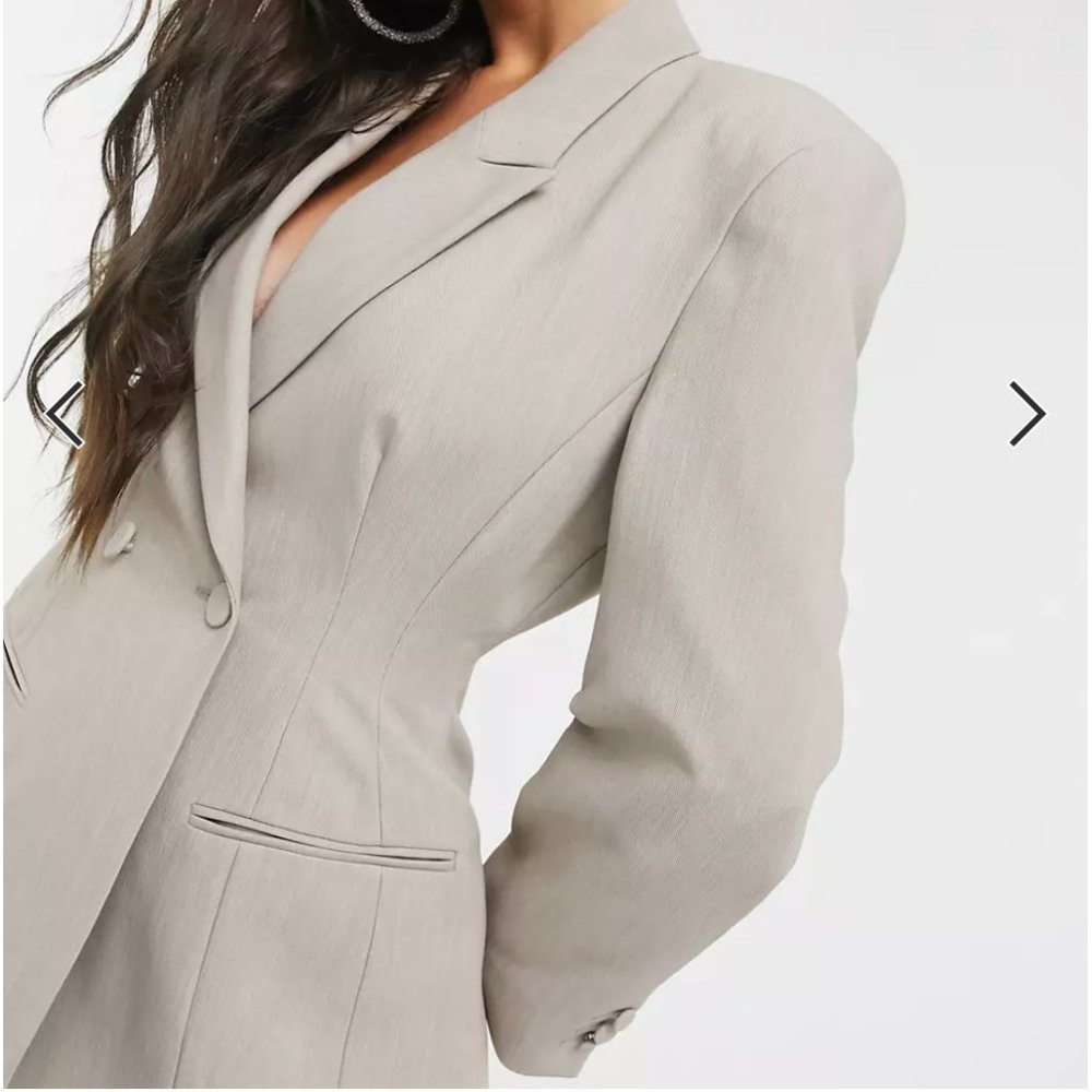 ASOS DESIGN premium molded hip suit blazer in soft camel -all offered considered